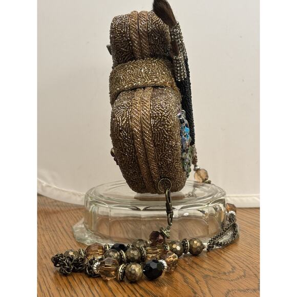 MARY FRANCES “PAINTER’S PALETTE” GOLD/RAINBOW BEADED HANDBAG/PURSE w/DUSTBAG - Picture 4 of 10